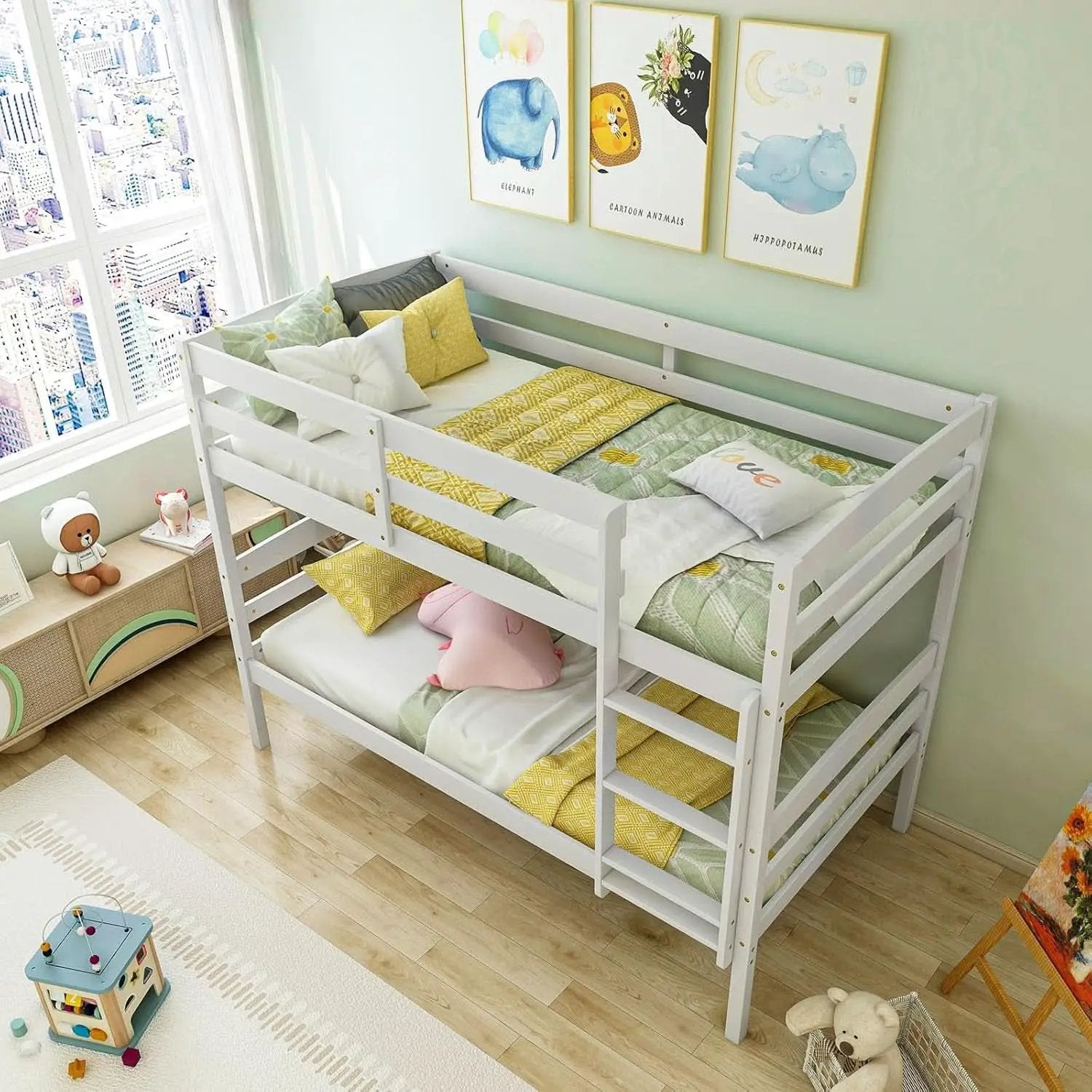 White Twin Over Twin Bunk Bed With Integrated Ladder from PriceLows™