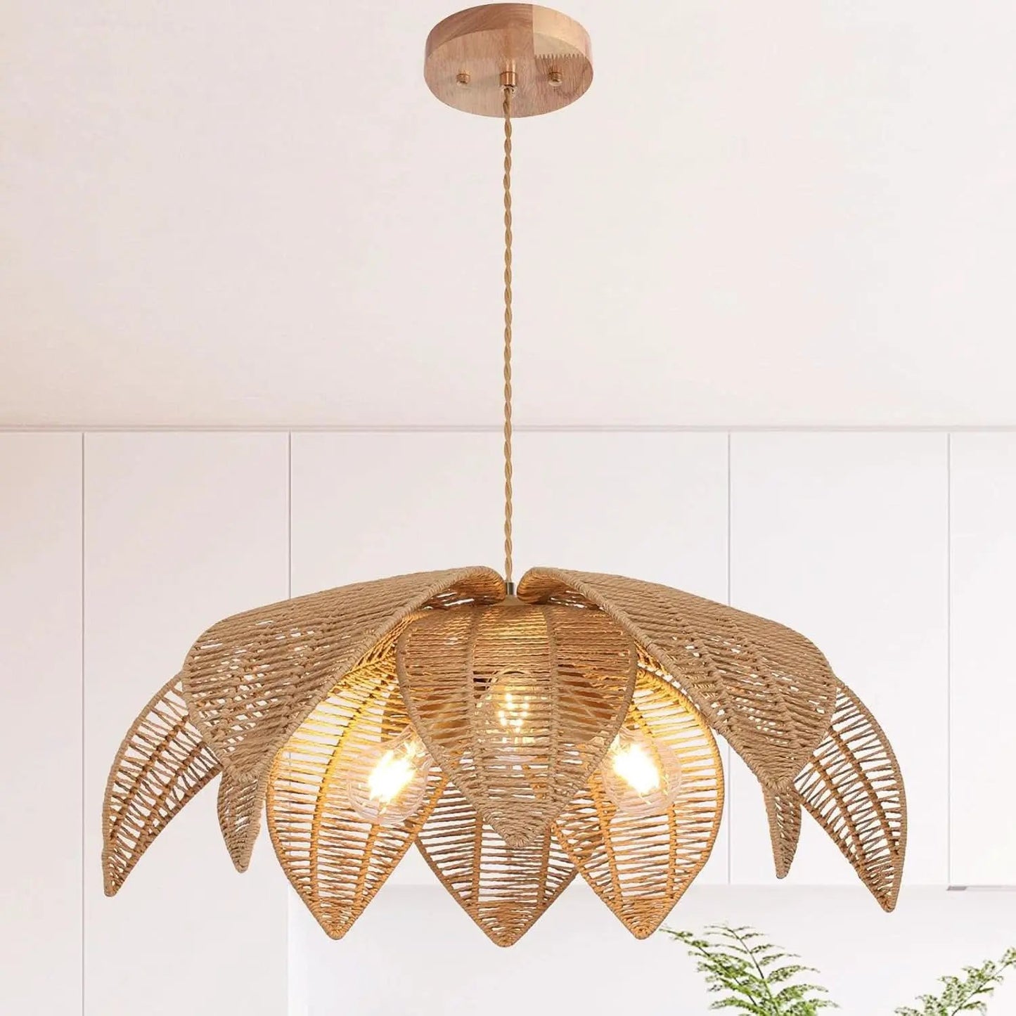 Handwoven Rattan Chandelier 24 Inch Pendant Light Fixture from PriceLows™