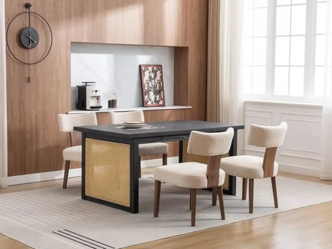 Beige Linen Fabric Upholstered Dining Chairs Curved Back from PriceLows™