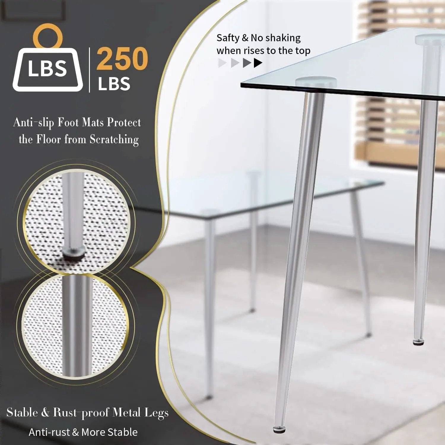 Glass Dining Table For 4 51 Inch Clear Top For Home from PriceLows™