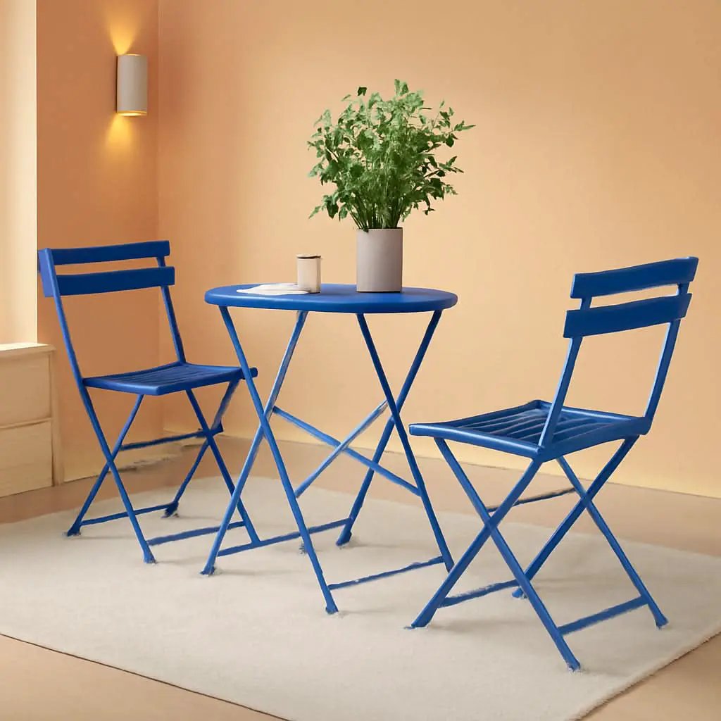 Peacock Blue Folding Patio Bistro Set 3 Piece Outdoor from PriceLows™