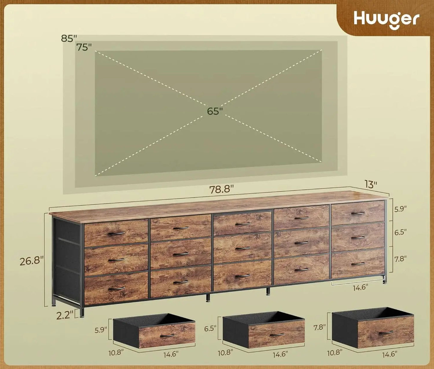 Ultralong 78Inch Dresser With Fifteen Storage Drawers from PriceLows™
