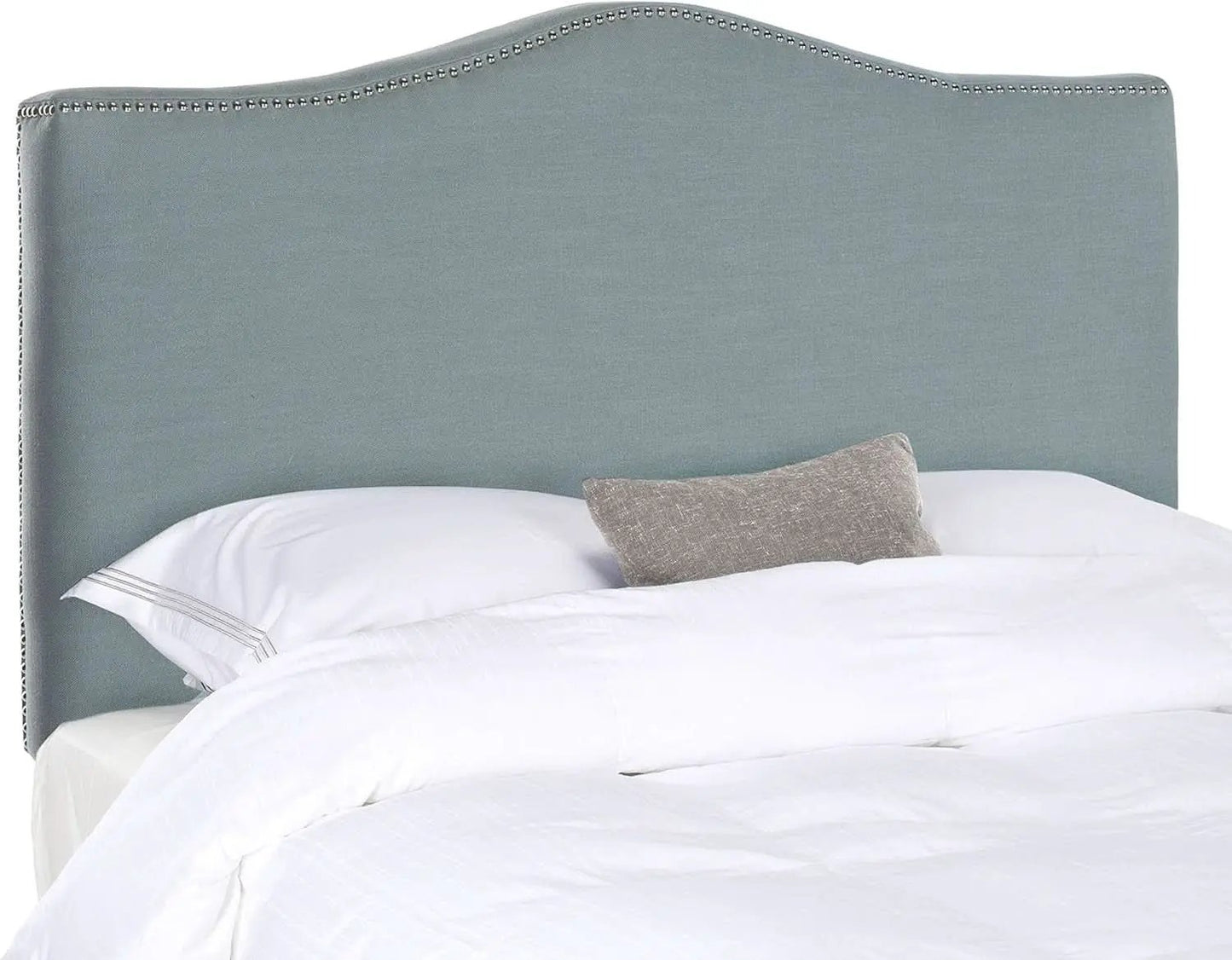 Sky Blue Upholstered Camelback Headboard With Silver Nailhead from PriceLows™