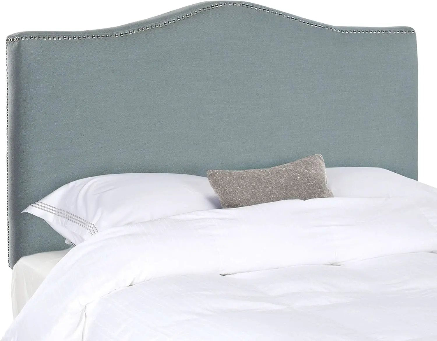 Sky Blue Upholstered Camelback Headboard With Silver Nailhead from PriceLows™