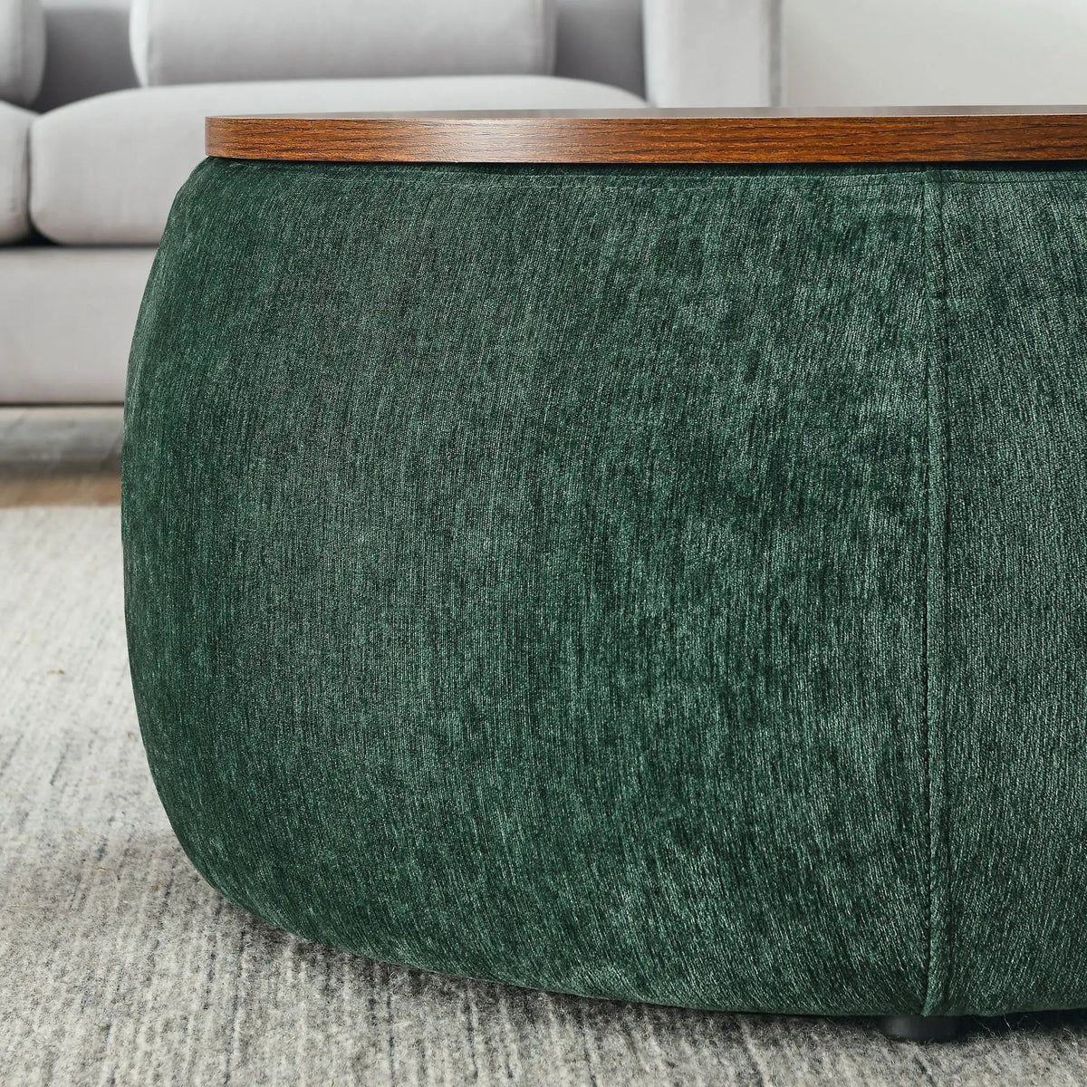 Round Storage Ottoman | Pleated Fabric | Removable Lid