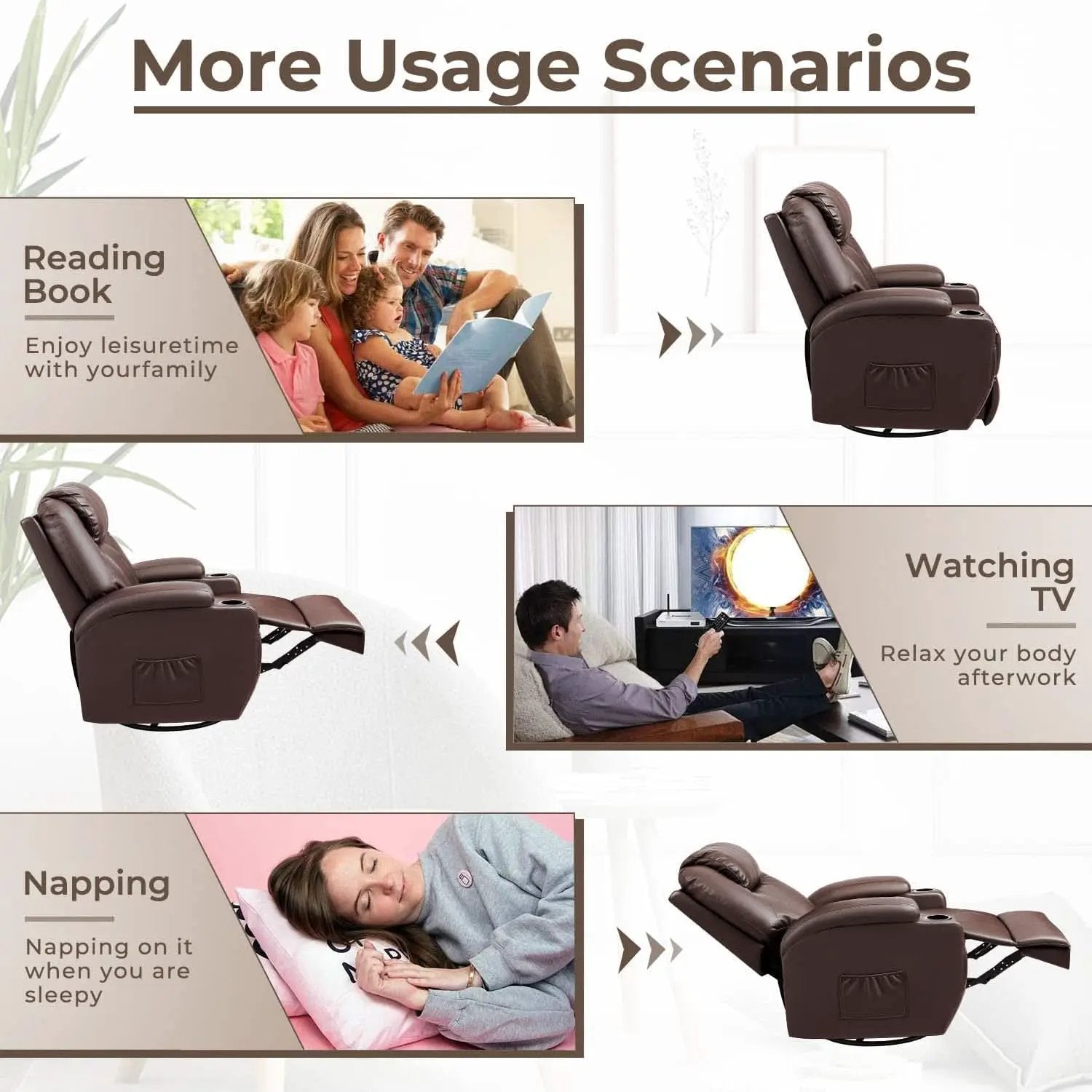 PU Leather Recliner Chair With Massage And Heat Brown from PriceLows™