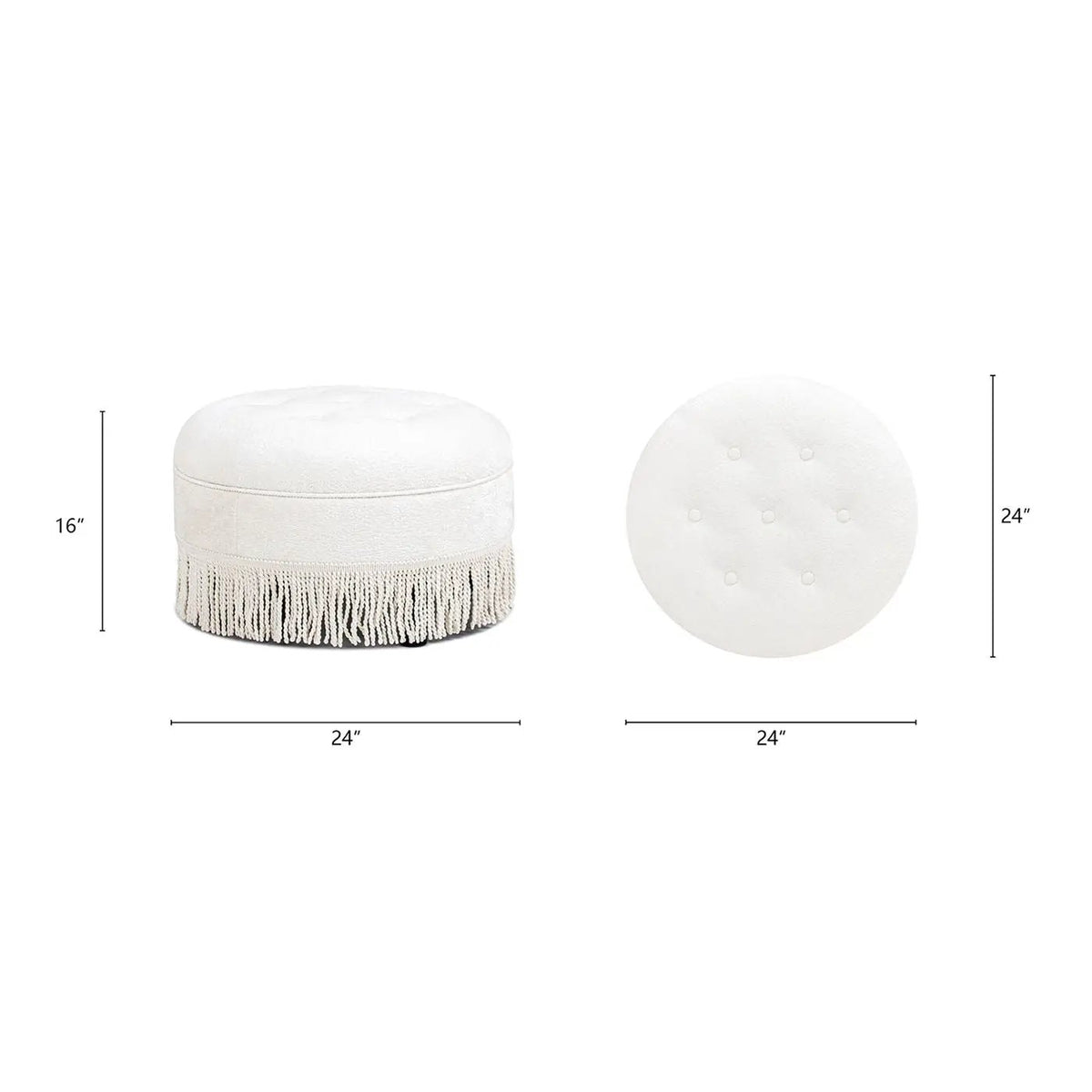 Yolanda Round Accent Ottoman | Almond White | Handcrafted Quality | Kiln-Dried Hardwood Frame