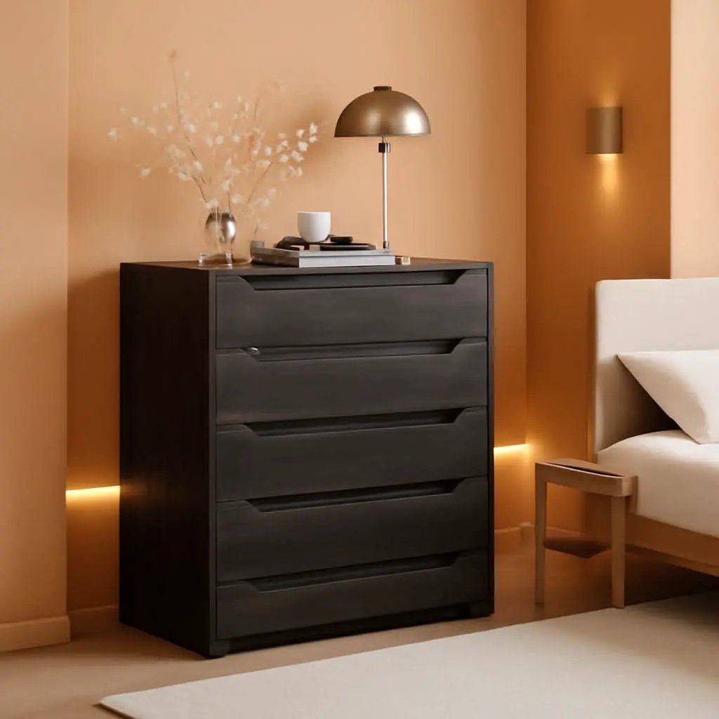 Modern 4 Drawer Dresser Walnut Finish For Bedroom Storage from PriceLows™