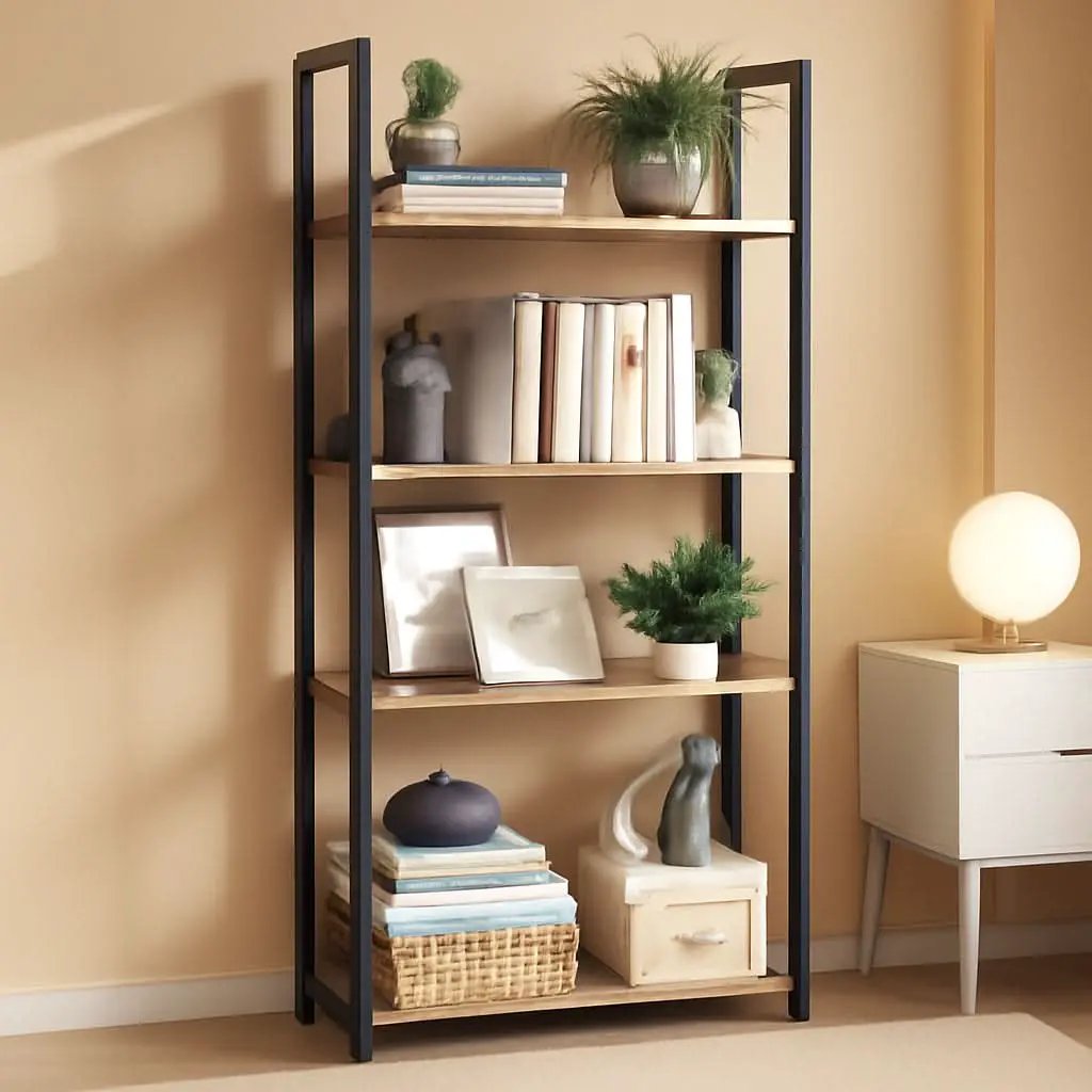 Five Tier Bookshelf With Steel Frame Camel Brown And Black from PriceLows™