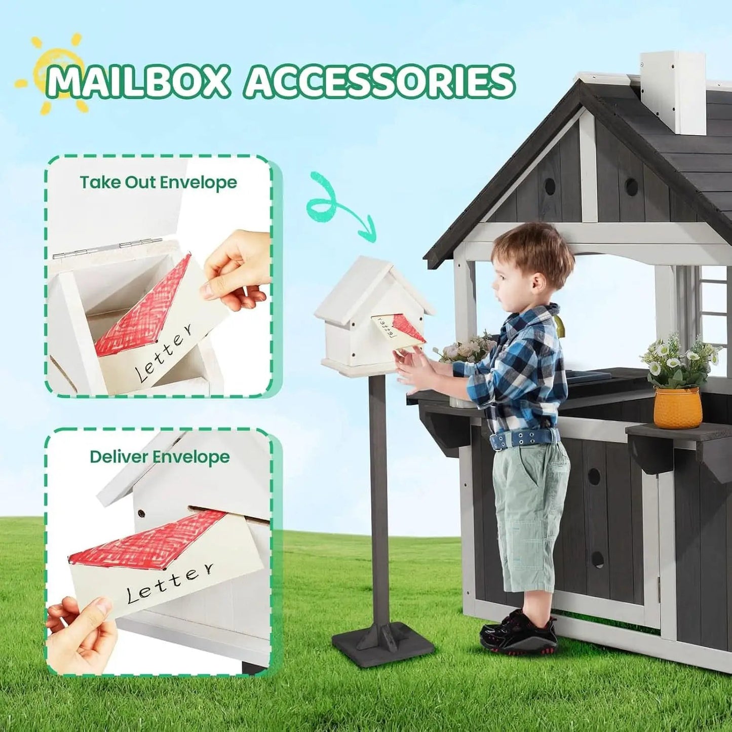 Wooden Outdoor Playhouse Gray White Integrated Sink from PriceLows™