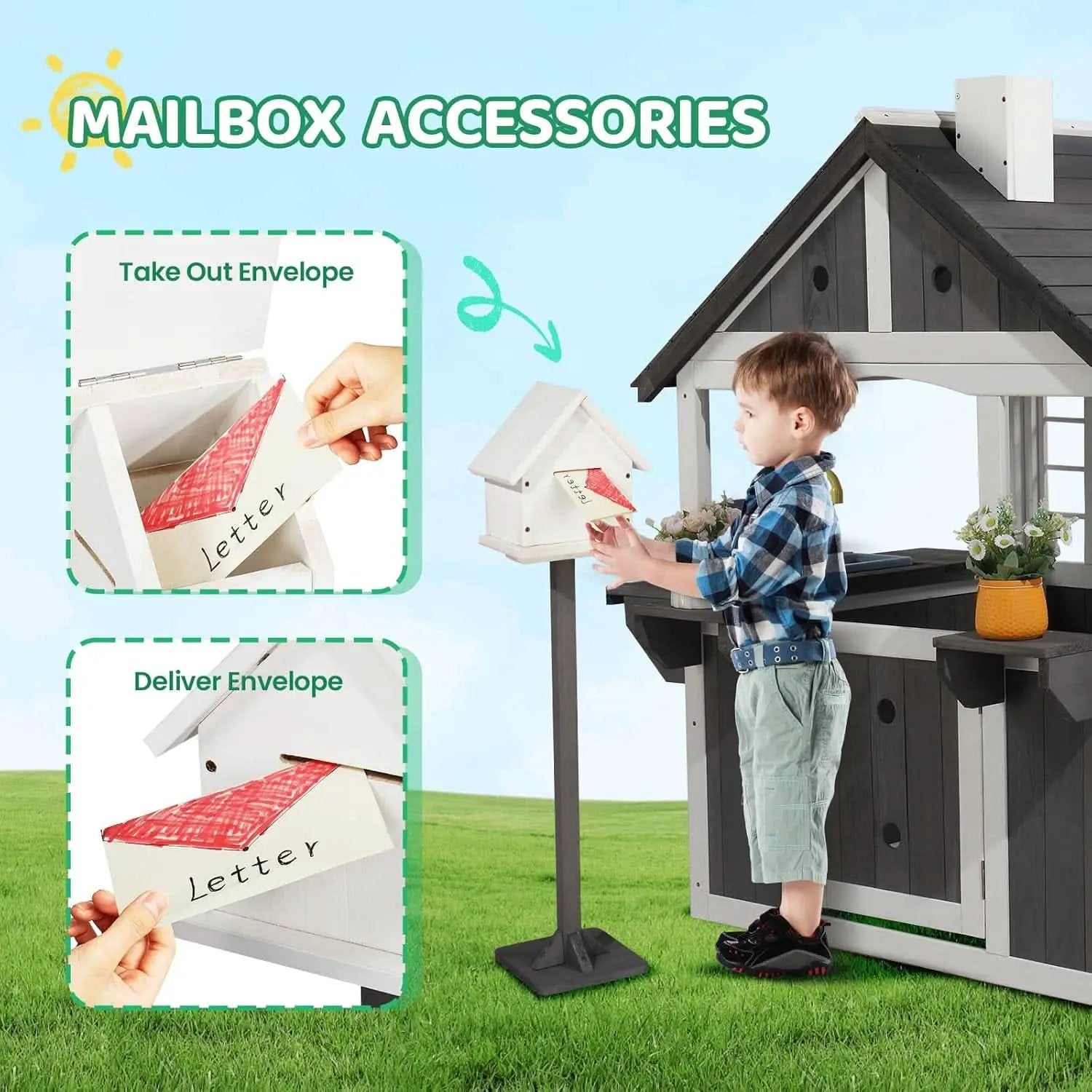 Wooden Outdoor Playhouse Gray White Integrated Sink from PriceLows™