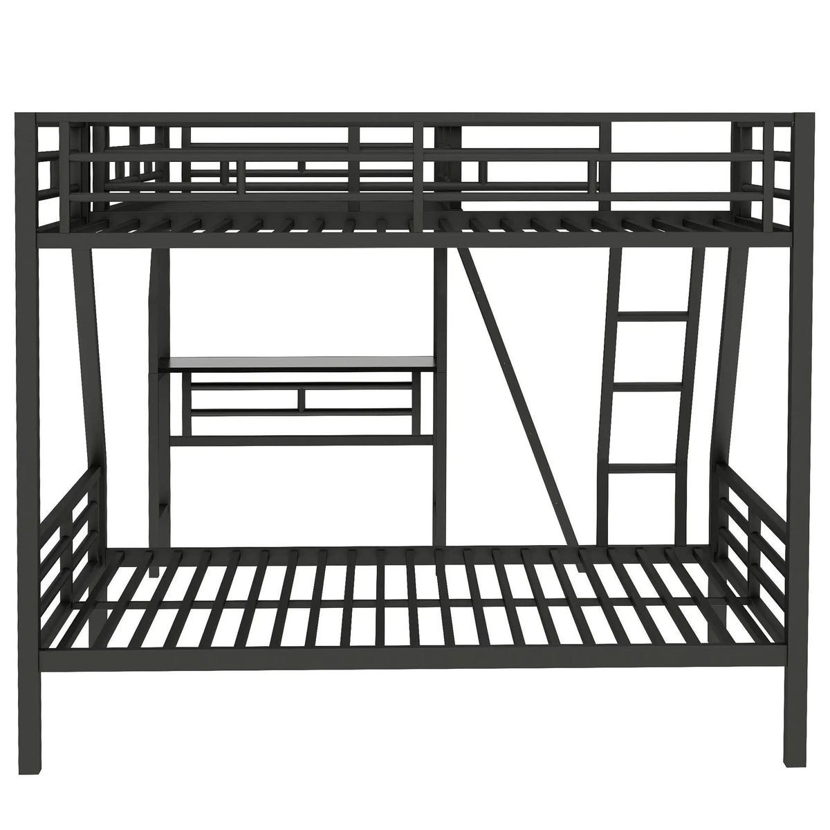 Twin Over Full Loft Bed | L Shaped Design | Built In Desk | Black Frame