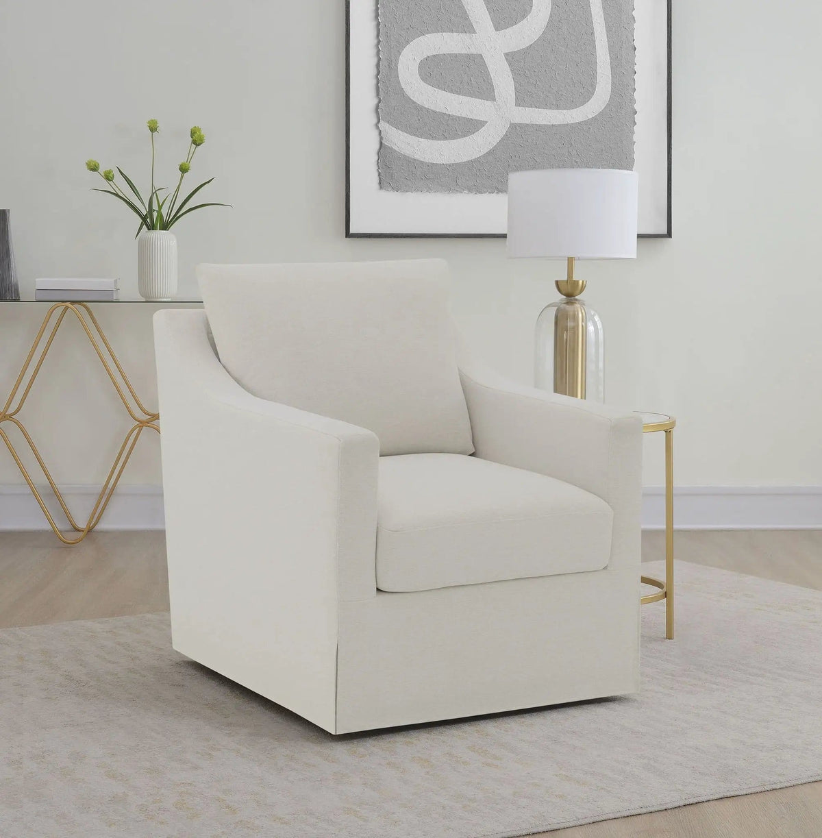 Winter Upholstered Sloped Arm Accent Swivel Chair | 29 x 33.75 x 34 in | Fabric | Beige