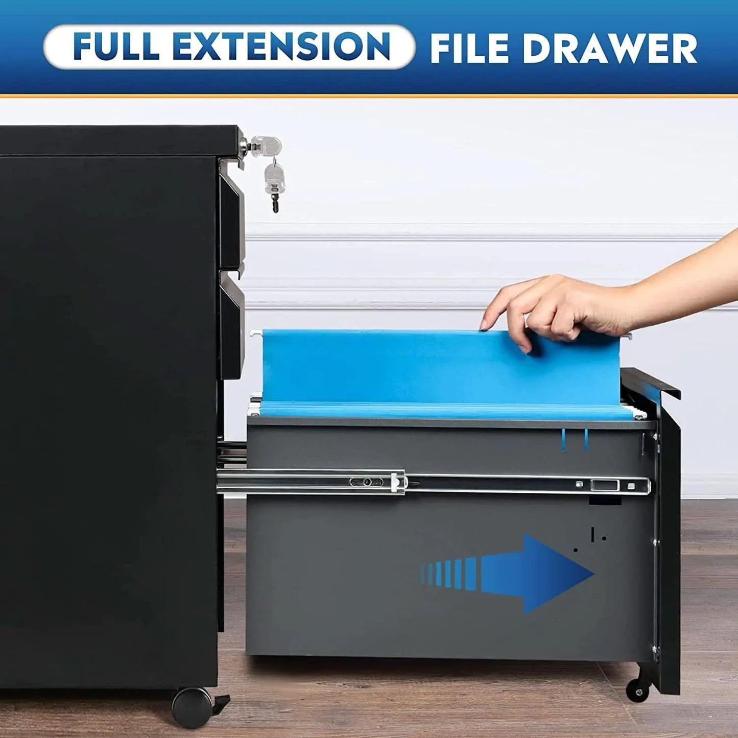 Compact Black Mobile Filing Cabinet Lockable With Drawers from PriceLows™