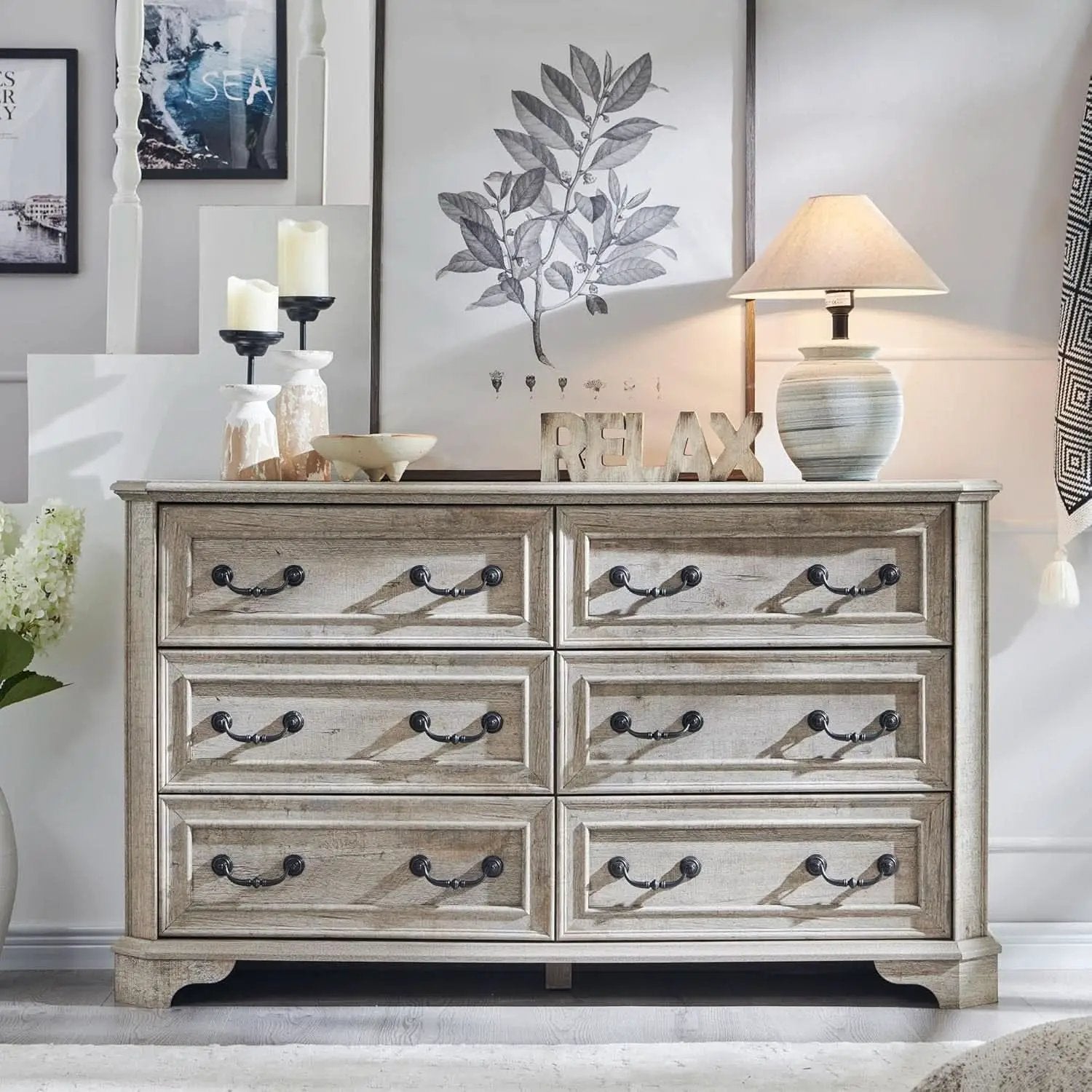 Farmhouse 54 Inch Rustic Dresser With Wood Texture from PriceLows™