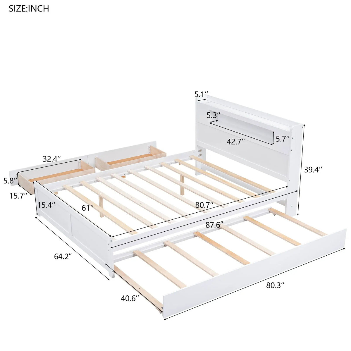 Storage Platform Bed | Color Changing LED Lights | Twin Trundle | 2 Drawers