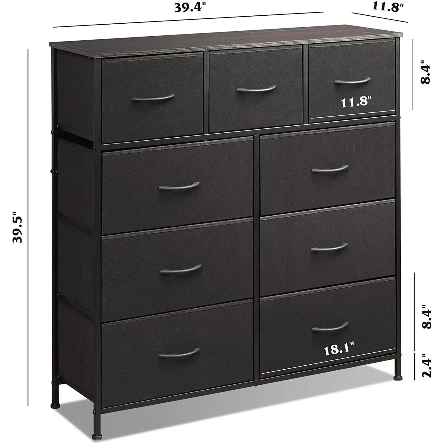 Fabric Storage Tower 9 Drawer Unit Charcoal Black Bedroom from PriceLows™