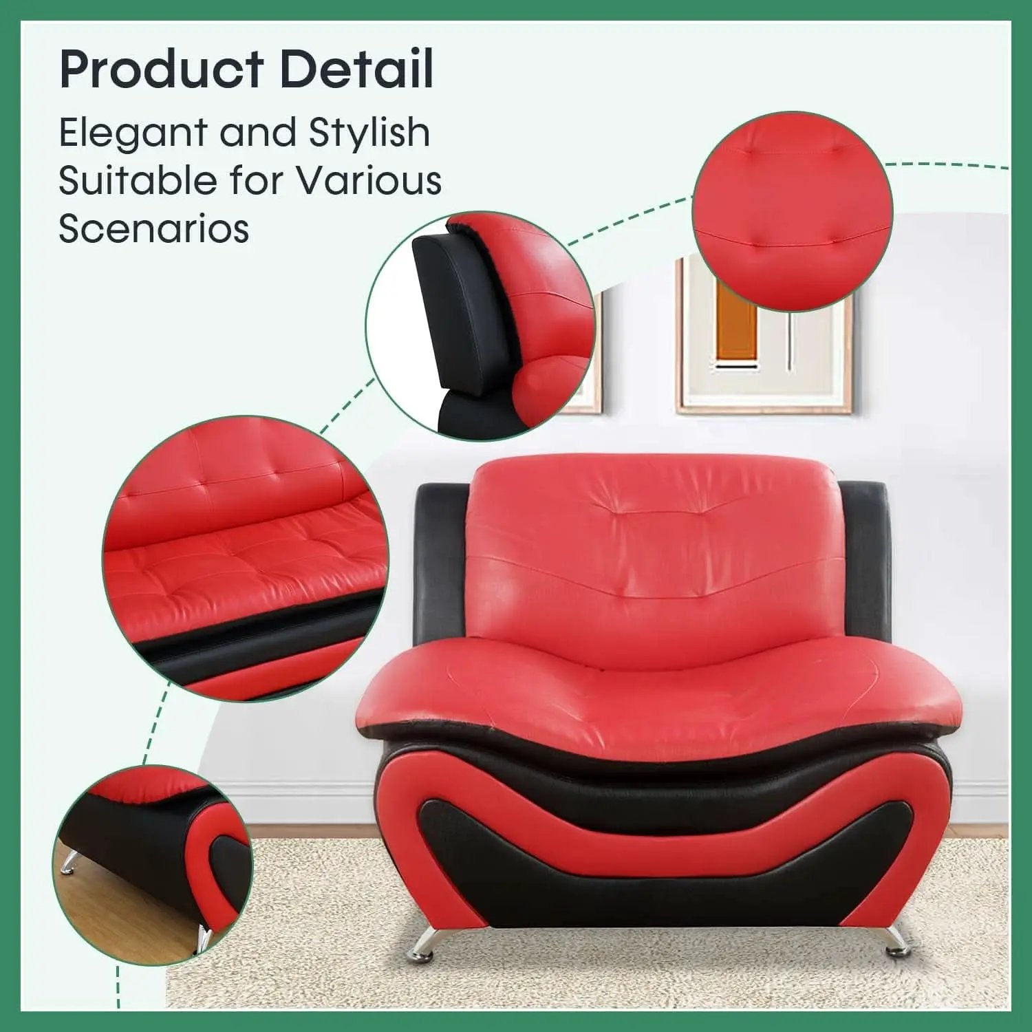 Leather Three Piece Living Room Sofa Set Black And Red from PriceLows™