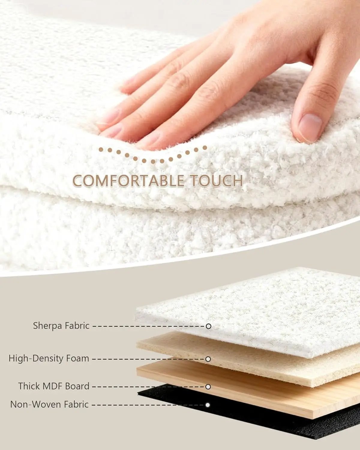 43 Inch SherpaWhite Upholstered Storage Ottoman Bench from PriceLows™