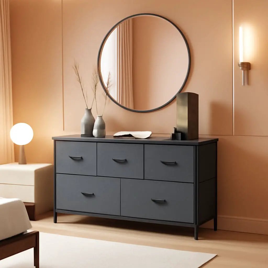 5 Drawer Fabric Dresser Organizer For Bedroom Storage from PriceLows™