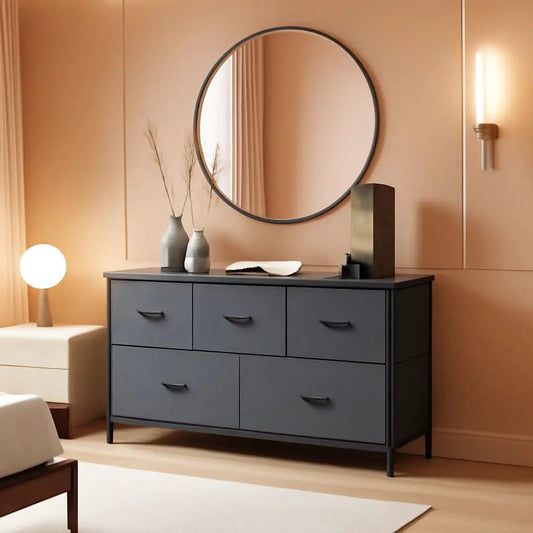 5 Drawer Fabric Dresser Organizer For Bedroom Storage from PriceLows™