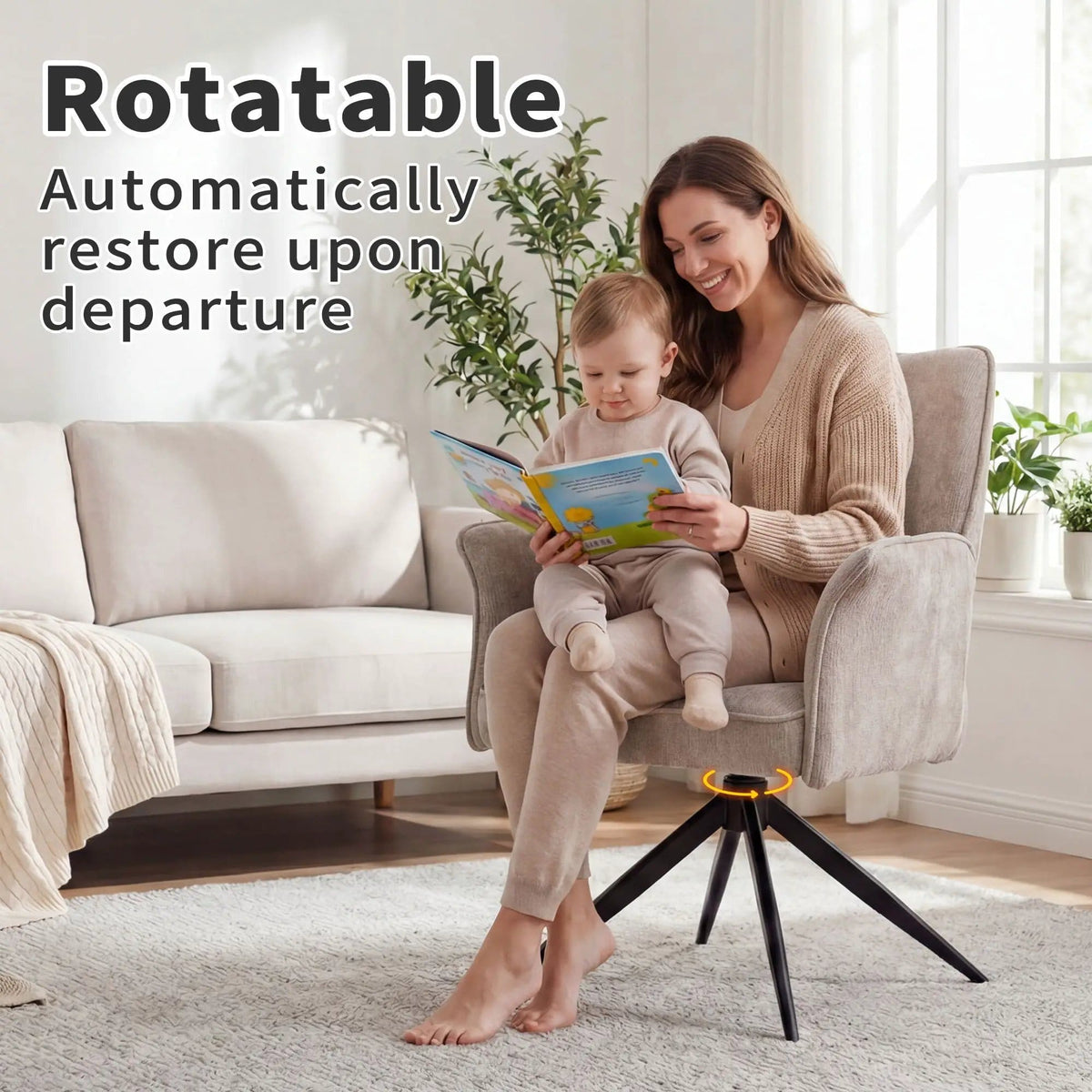 Dining Chair With Soft Cushion And 360° Rotation, Comfortable Armrest For Kitchen | 18.1 x 19.6 x 34.2 in | Fabric & Metal | Gray