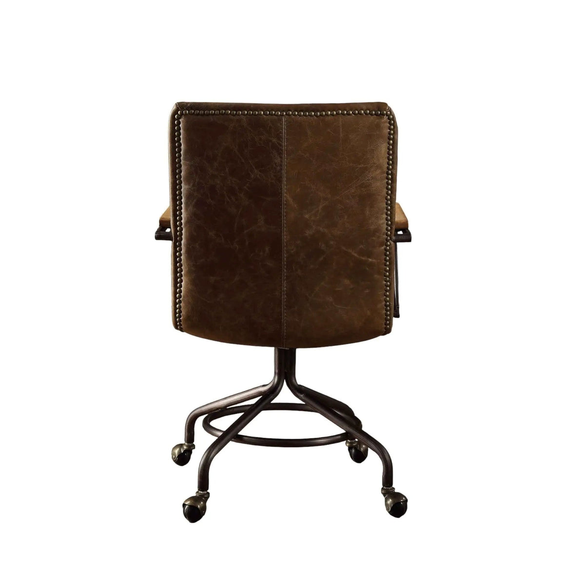 Harith Vintage Top Grain Leather Office Chair | 26 x 22 x 36 in | Leather & Metal | Brown