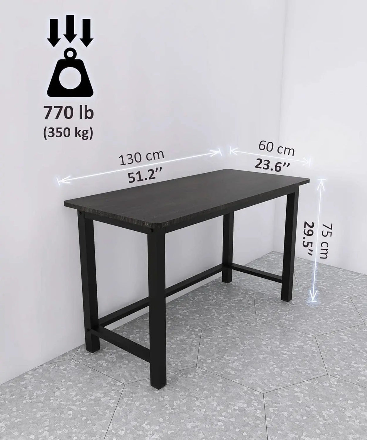 51 Inch Black Steel Computer Desk Heavy Duty 770 Lb from PriceLows™