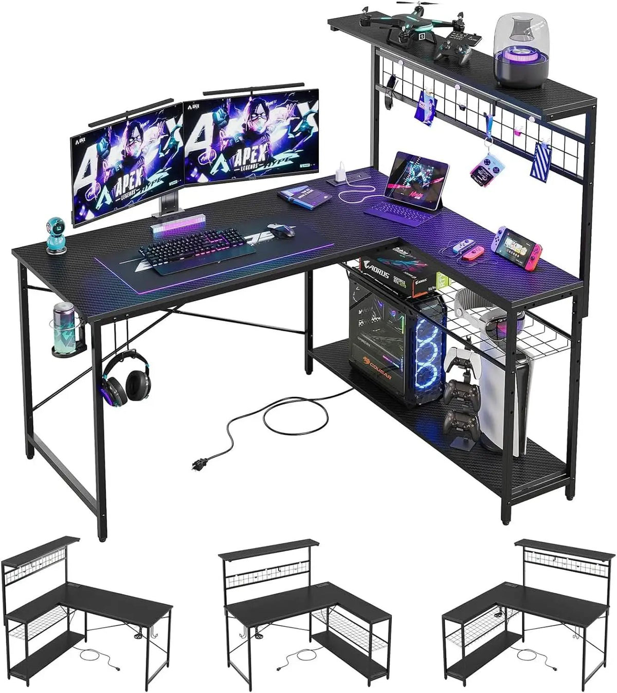 51-Inch L-Shaped Gaming Desk With LED Lights For Office from PriceLows™