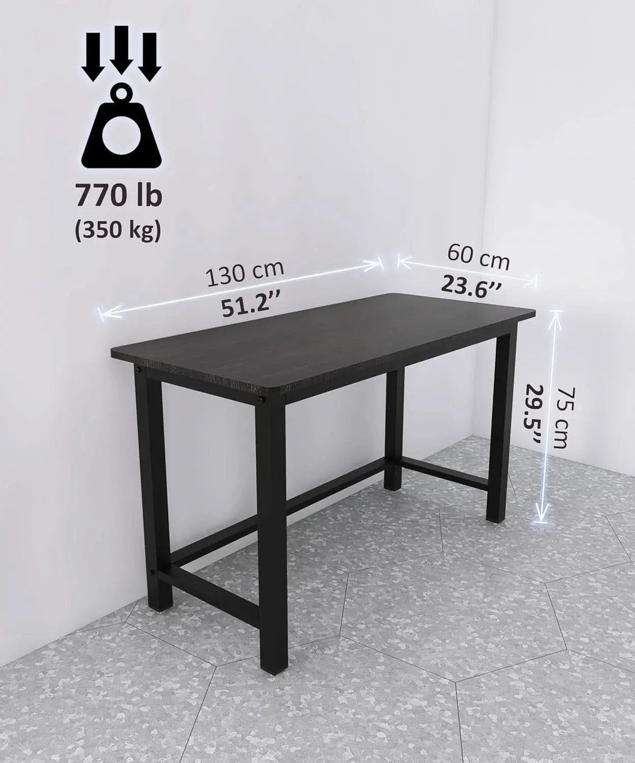 51 Inch Black Steel Computer Desk Heavy Duty 770 Lb from PriceLows™