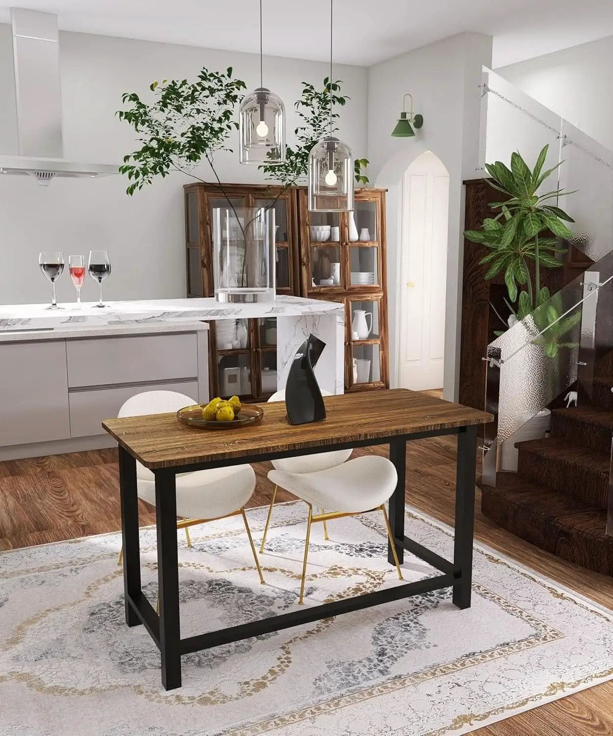 51 Inch Home Office Desk Two Tone Rustic Brown Black from PriceLows™