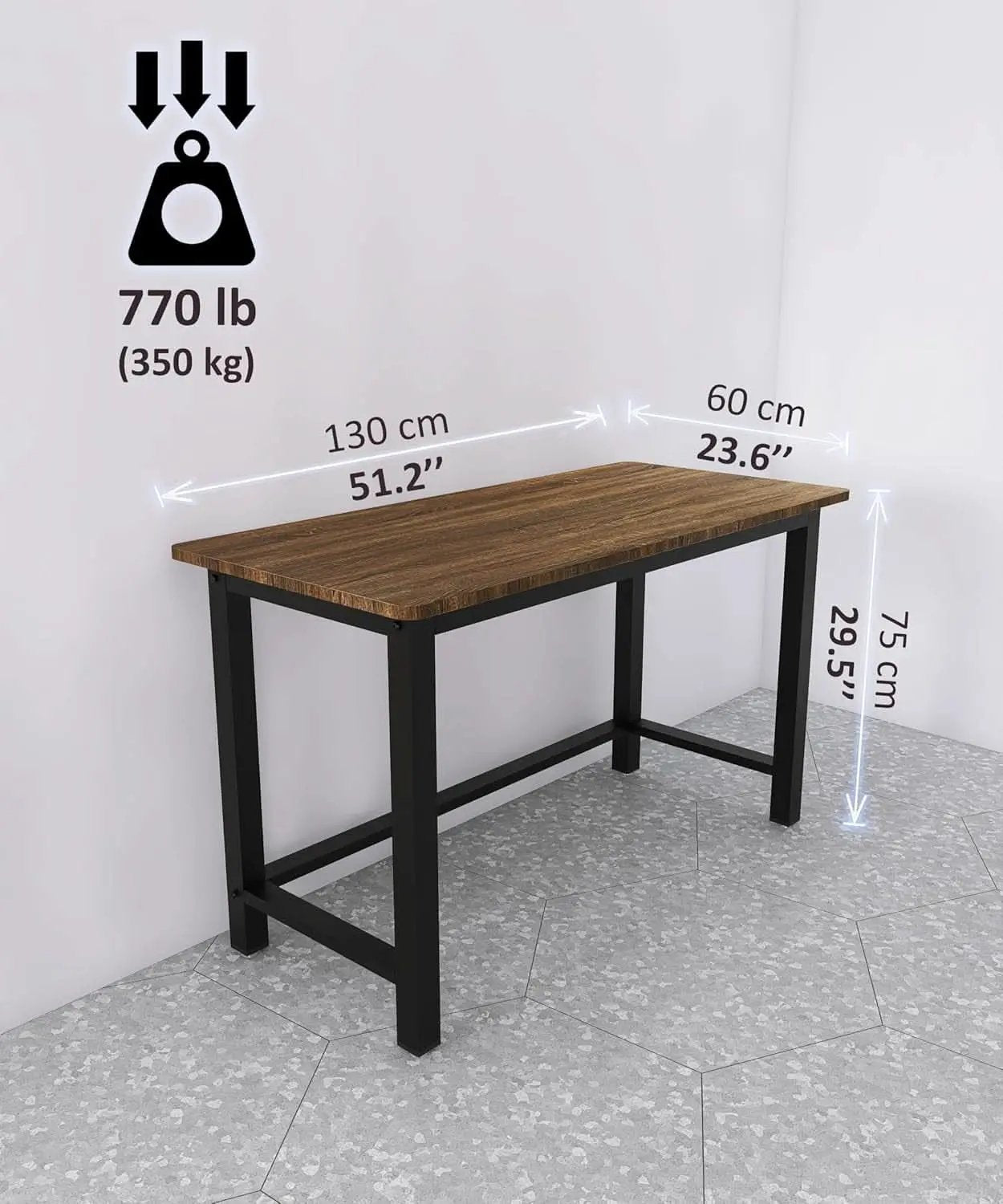 51 Inch Home Office Desk Two Tone Rustic Brown Black from PriceLows™