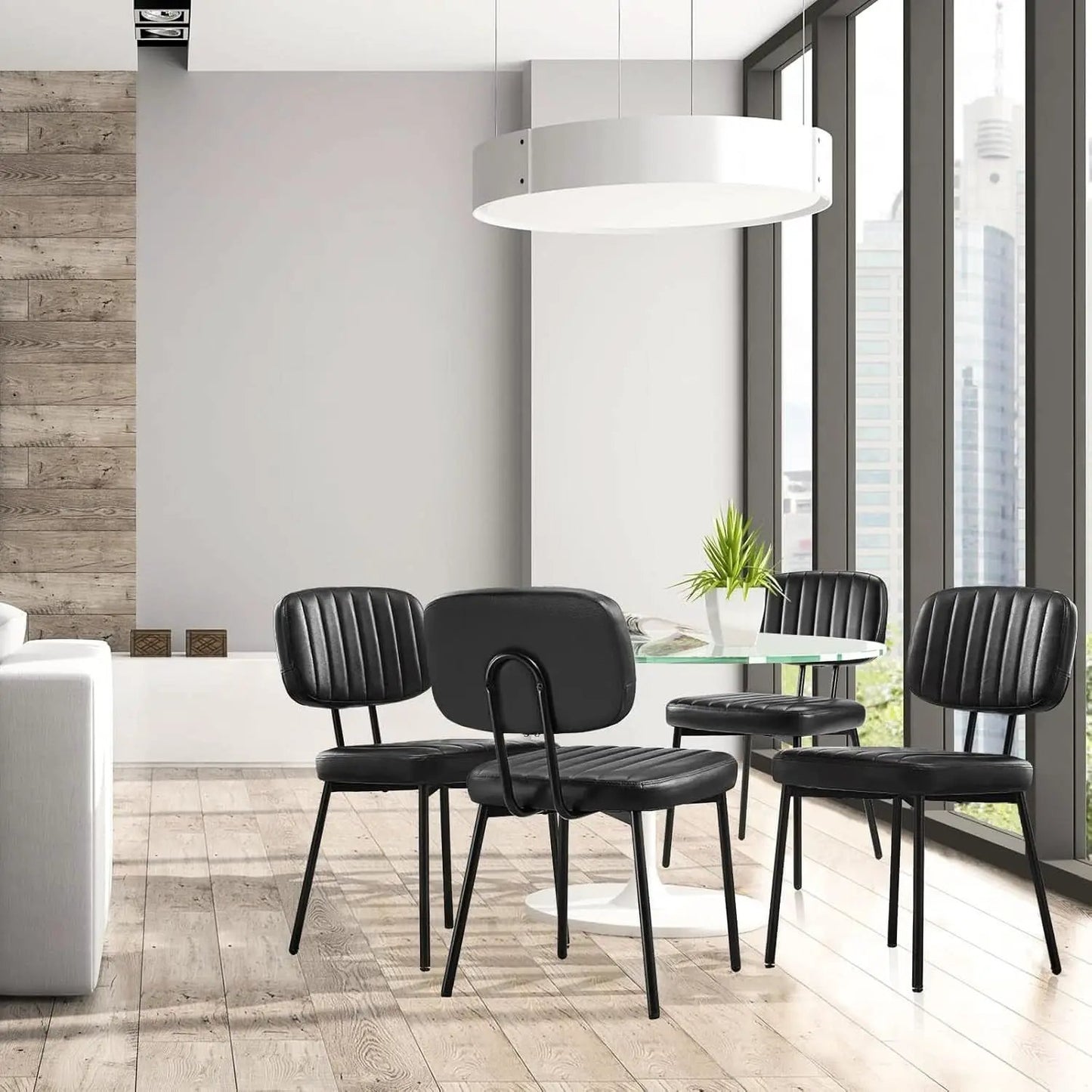 Dining Chairs Set Of 4 Black Faux Leather Seats Mid Century from PriceLows™