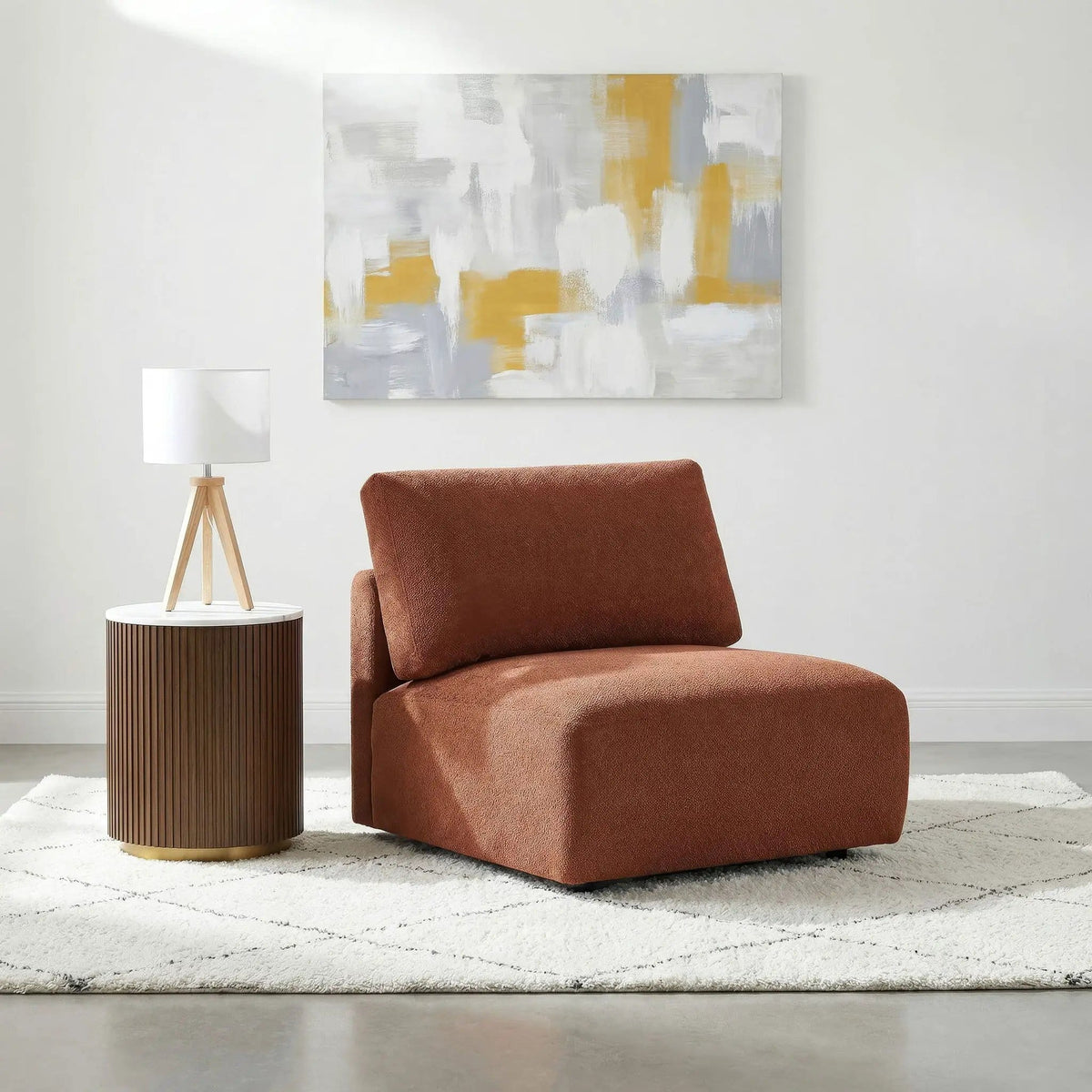Elysia Chenille Upholstered Modular Armless Chair Coral | 32.5 x 38 x 33 in | Chenille & Polyester | Home