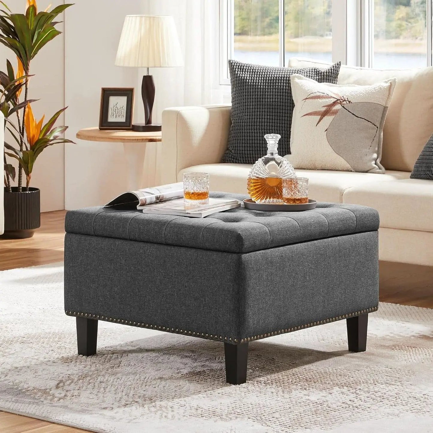 28 Inch Entryway Ottoman Bench Charcoal With Storage from PriceLows™
