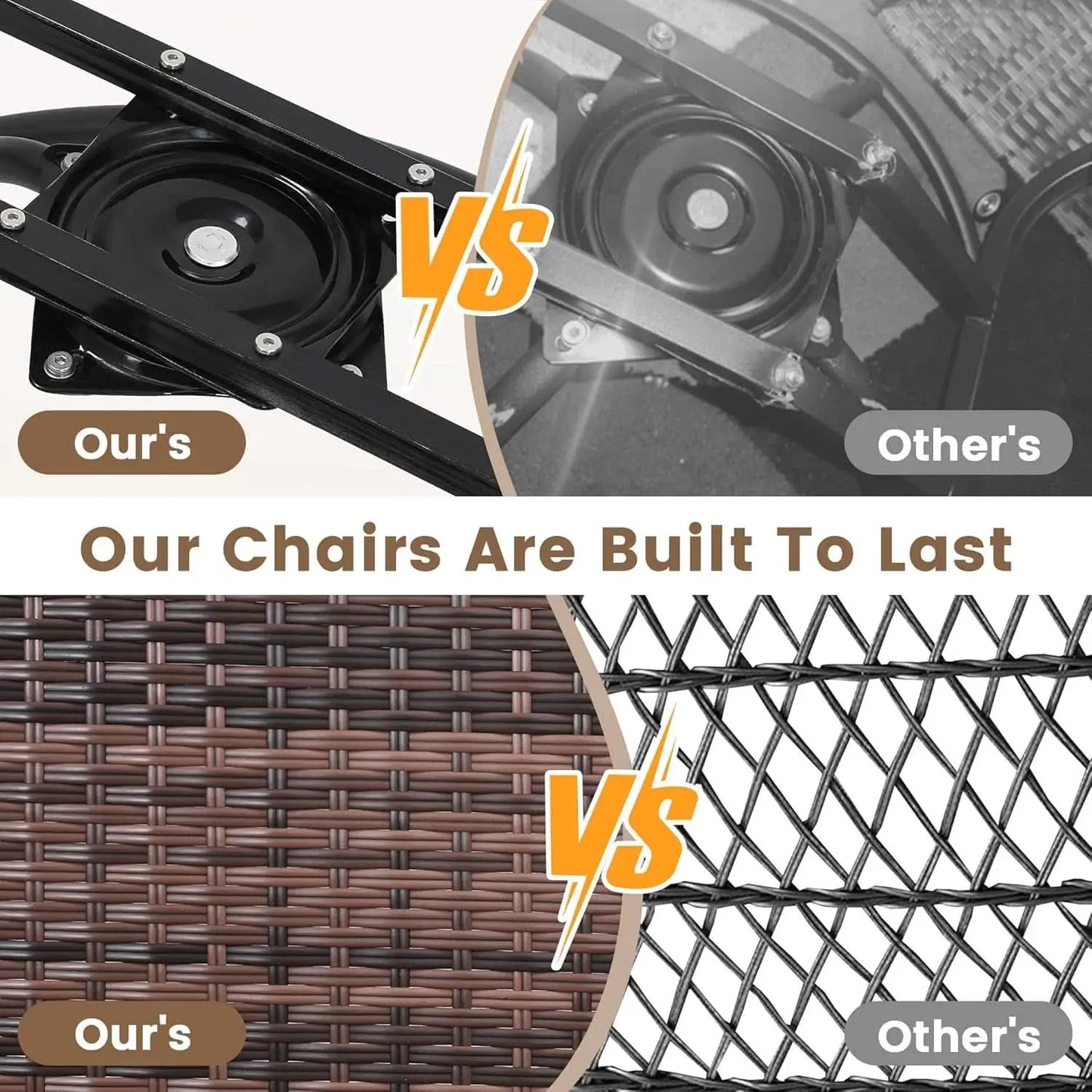Two Outdoor Swivel Wicker Glider Patio Chairs With Table Set Brown Rattan And Beige Cushions from PriceLows™