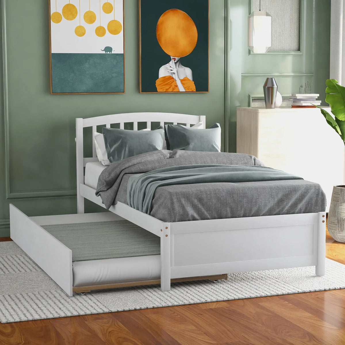 Wood Platform Bed Frame | Trundle Included | Minimalist Stylish Design | 37.5 Inch Height