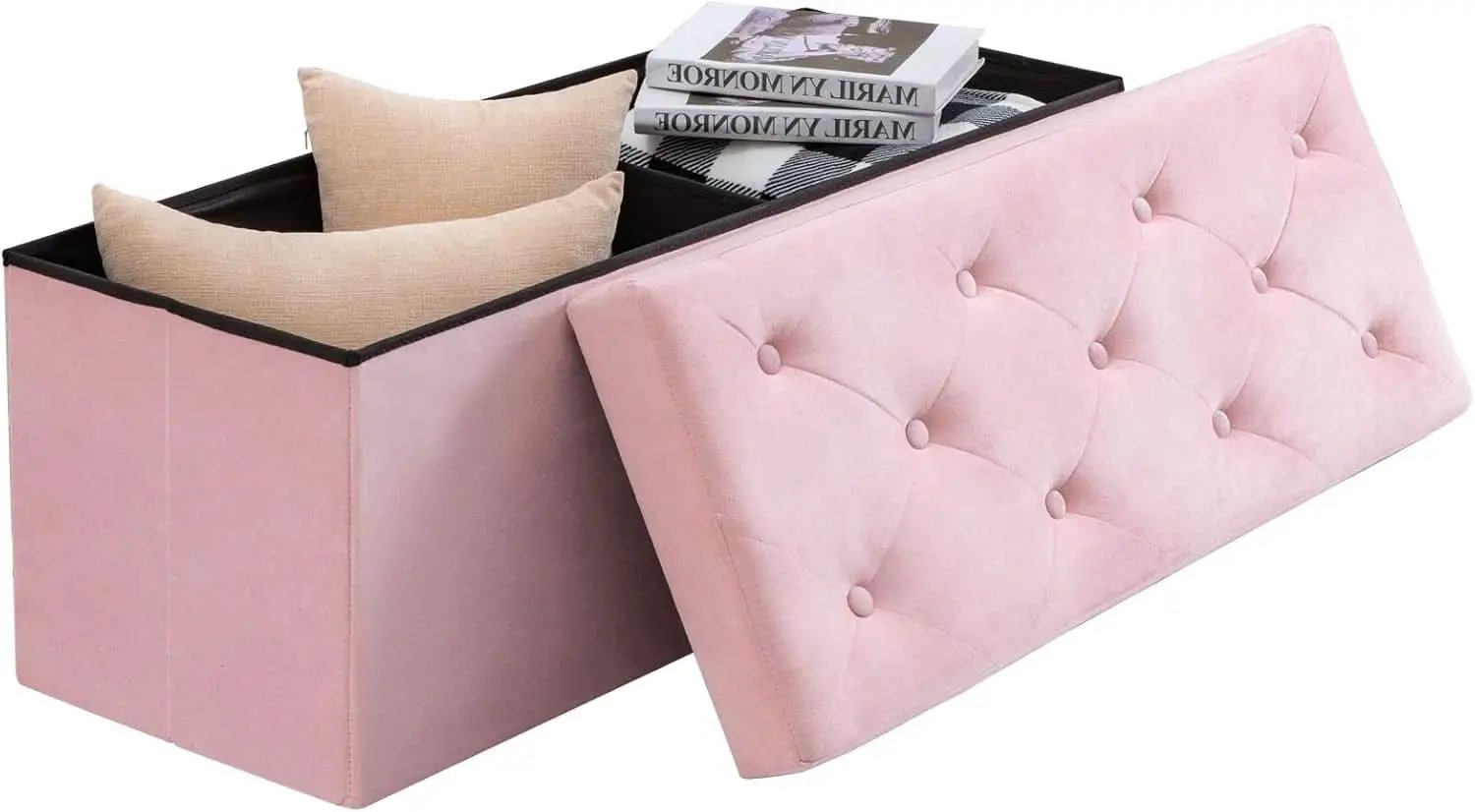 Pink 43 Inch Velvet Lux Foldable Storage Ottoman Bench from PriceLows™