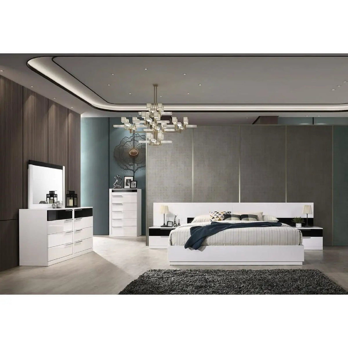 Nightstand | Dual Drawers | High Gloss Finish | White And Black