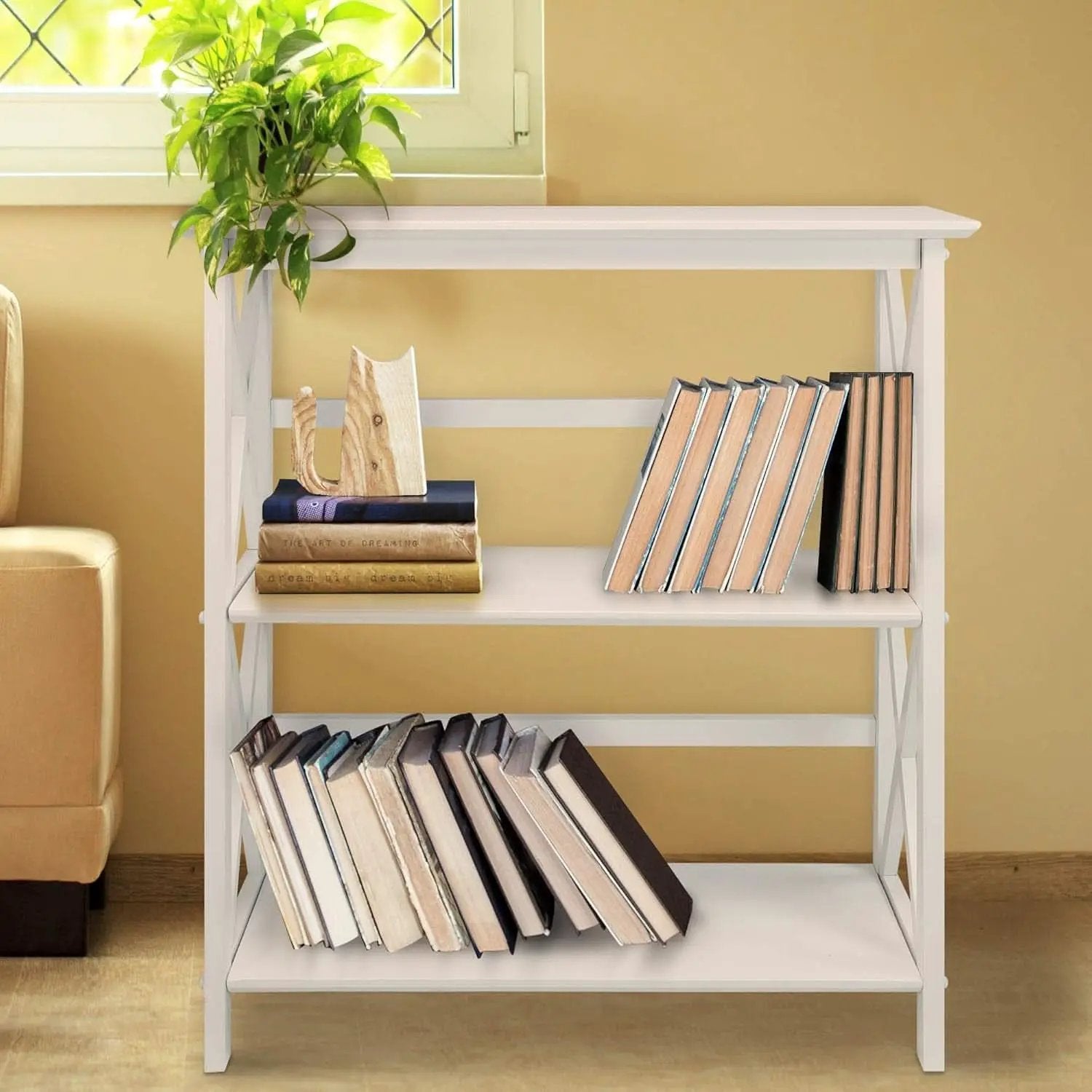Montego 3 Shelf Bookcase White Modern X Design Storage from PriceLows™