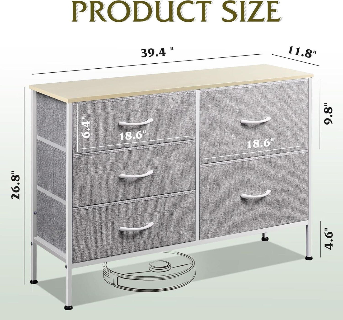 Light Grey Fabric Dresser With 5 Drawers And Drawer Organizers from PriceLows™