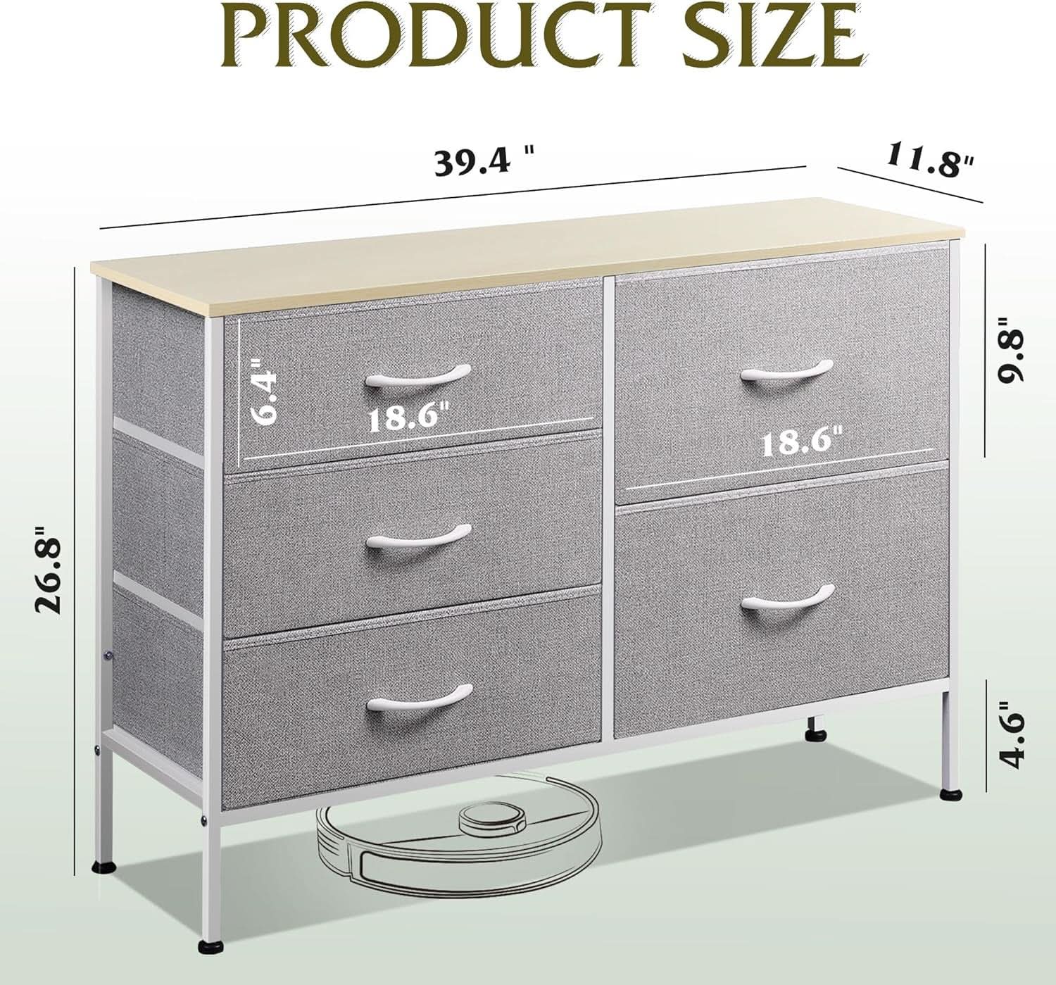 Light Grey Fabric Dresser With 5 Drawers And Drawer Organizers from PriceLows™