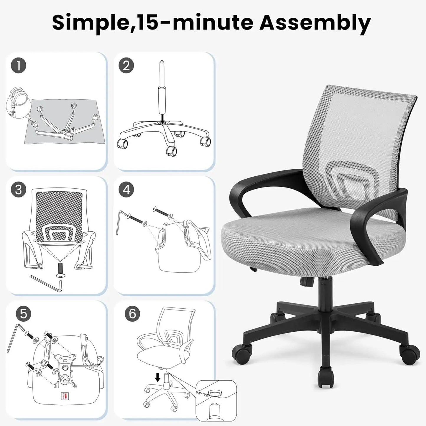 Two Pack Ergonomic Mesh Office Chairs With Lumbar Support And Adjustable Height Swivel Rolling Task Chairs Grey from PriceLows™