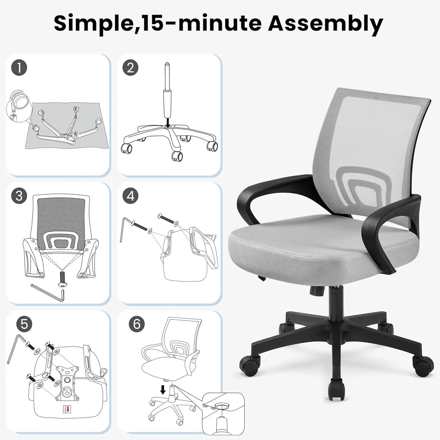 Two Pack Ergonomic Mesh Office Chairs With Lumbar Support And Adjustable Height Swivel Rolling Task Chairs Grey from PriceLows™