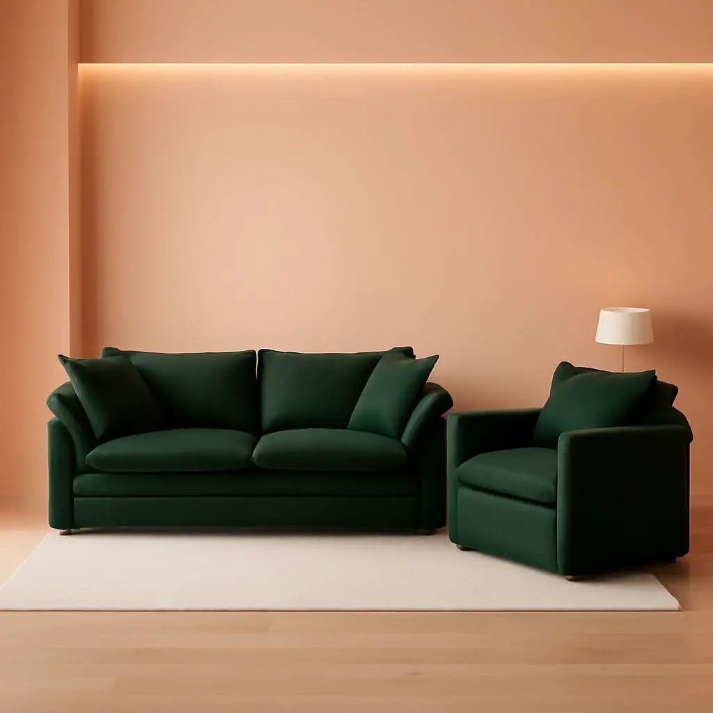 Two Piece Loveseat And Armchair Set In Evergreen Chenille from PriceLows™
