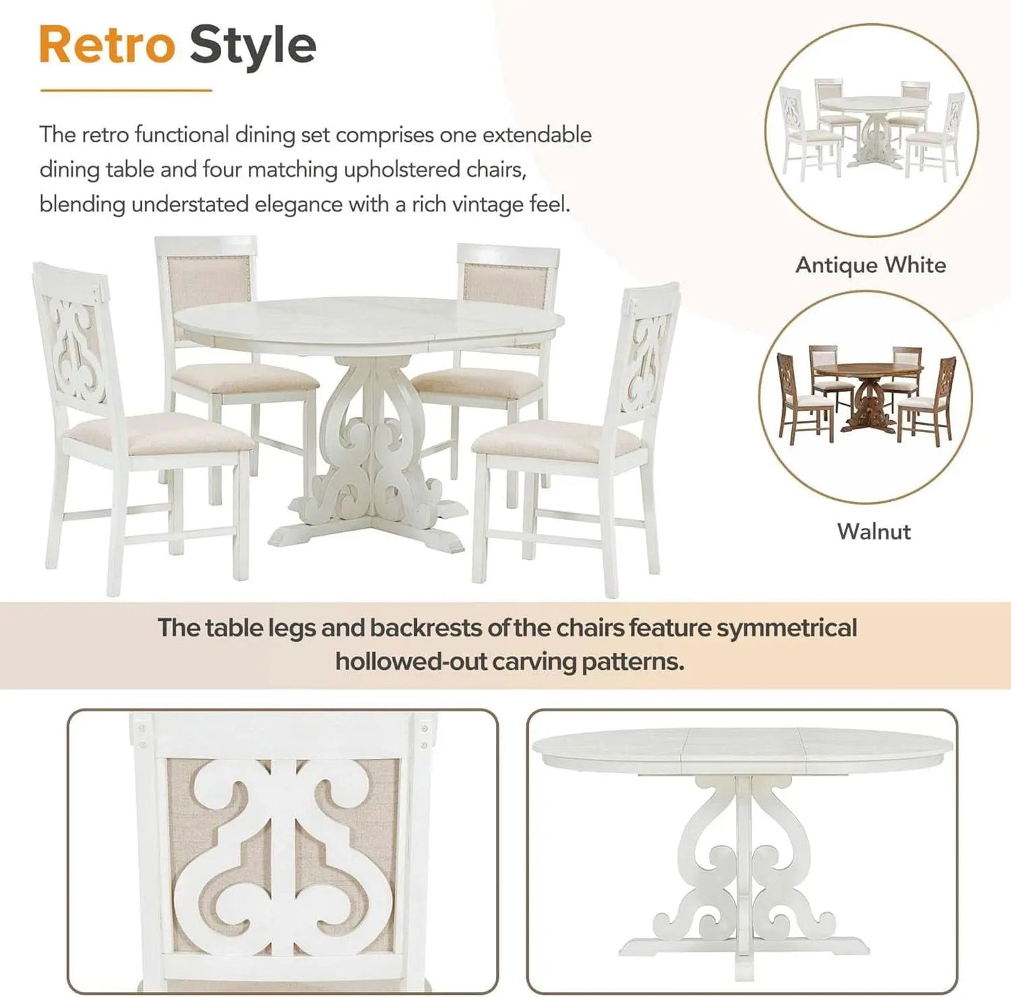 Round Solid Wood Dining Table Set Four from PriceLows™