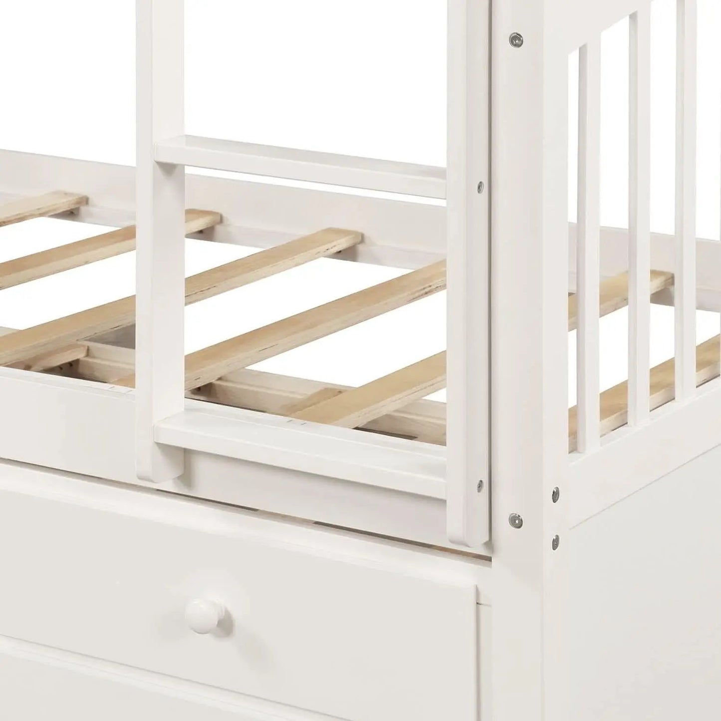 Twin Over Twin Bunk Bed With Trundle And Drawers White from PriceLows™
