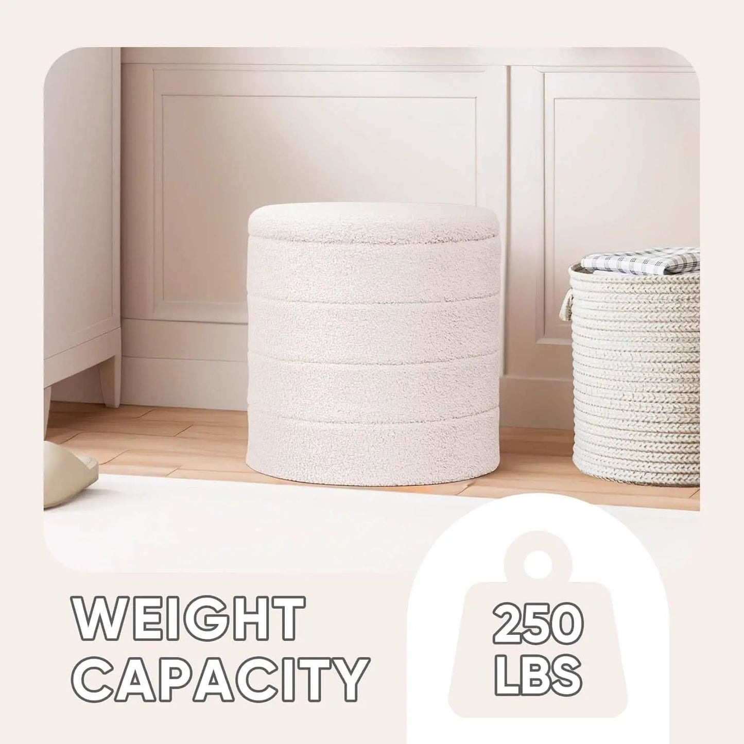 Round Storage Ottoman With Tray White VelvetFabric from PriceLows™