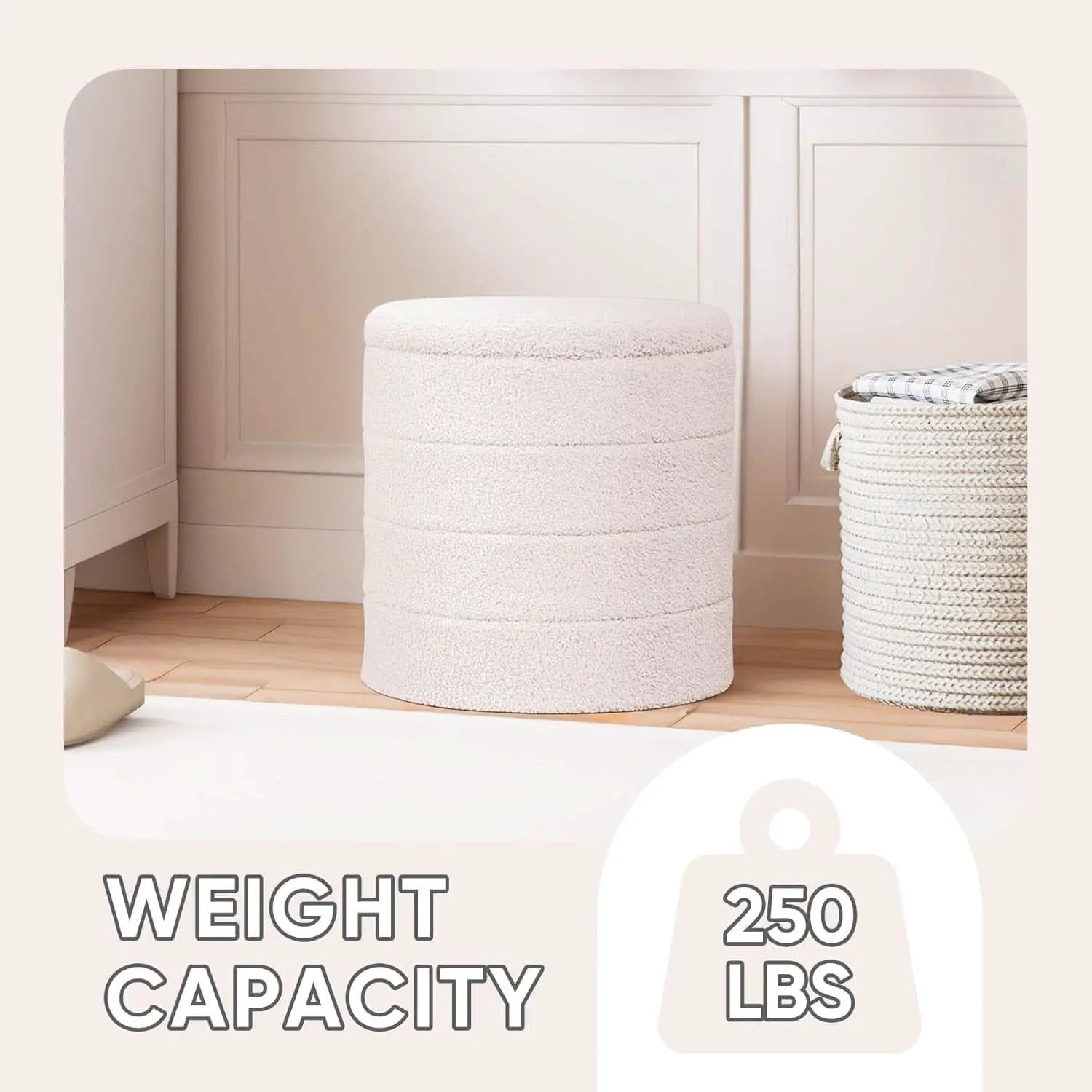 Round Storage Ottoman With Tray White VelvetFabric from PriceLows™