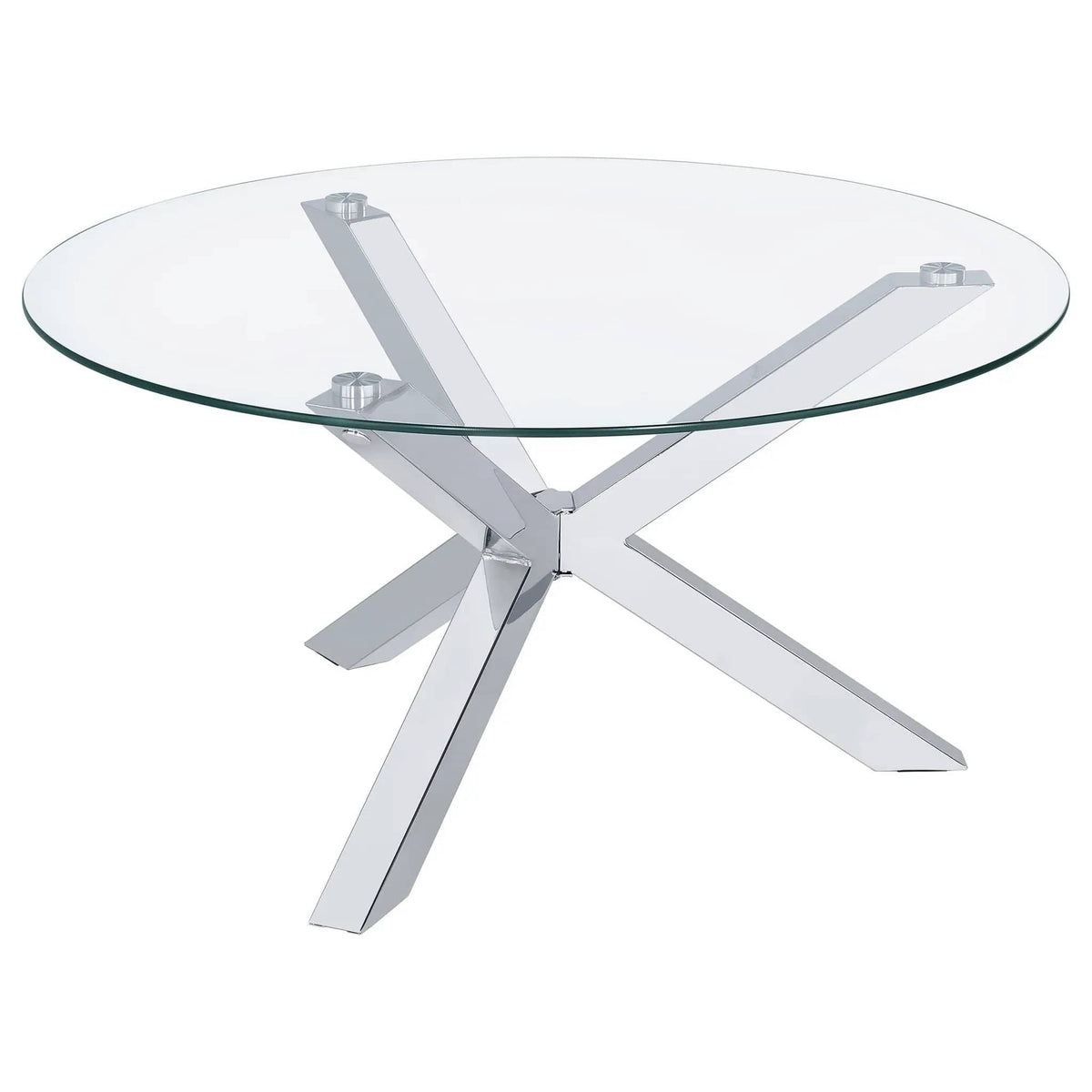 Kenzie 3-piece Round Coffee and End Table Set Chrome | 3-Piece Set | Tempered Glass & Steel | Dining Room